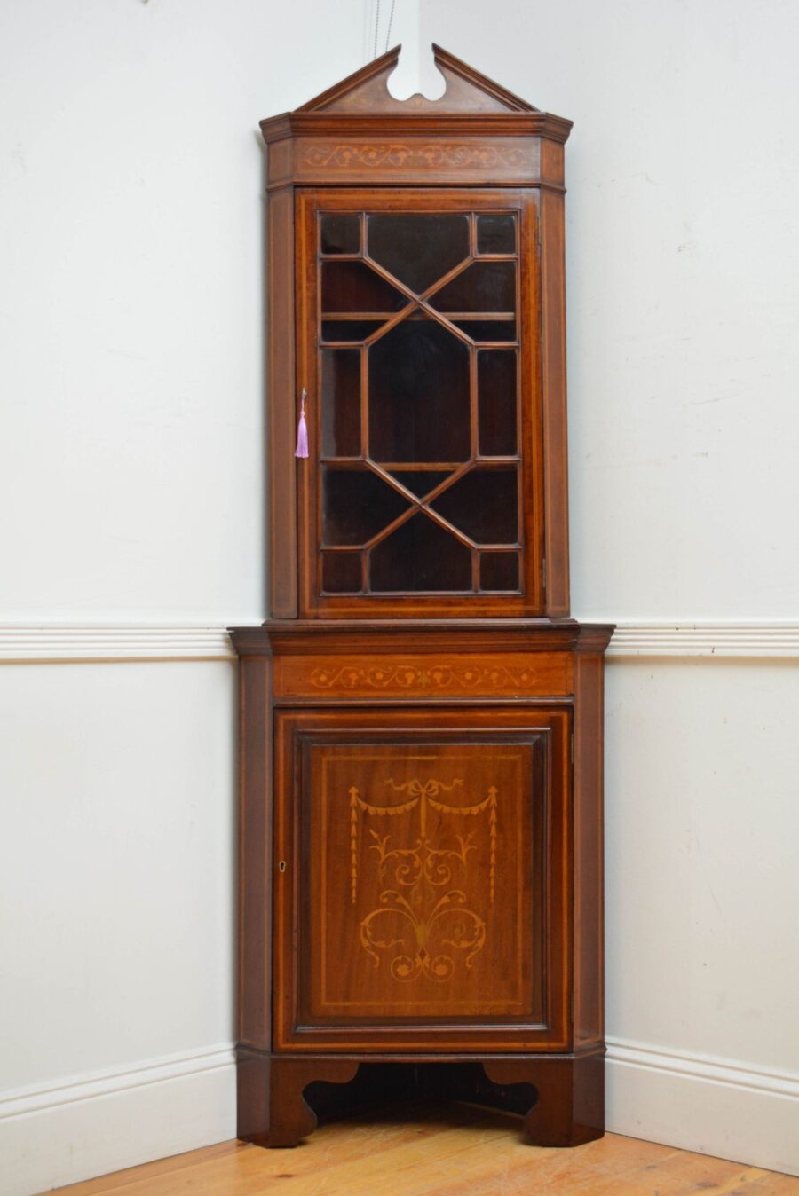 Edwardian Floor Standing Inlaid Corner Cupboard