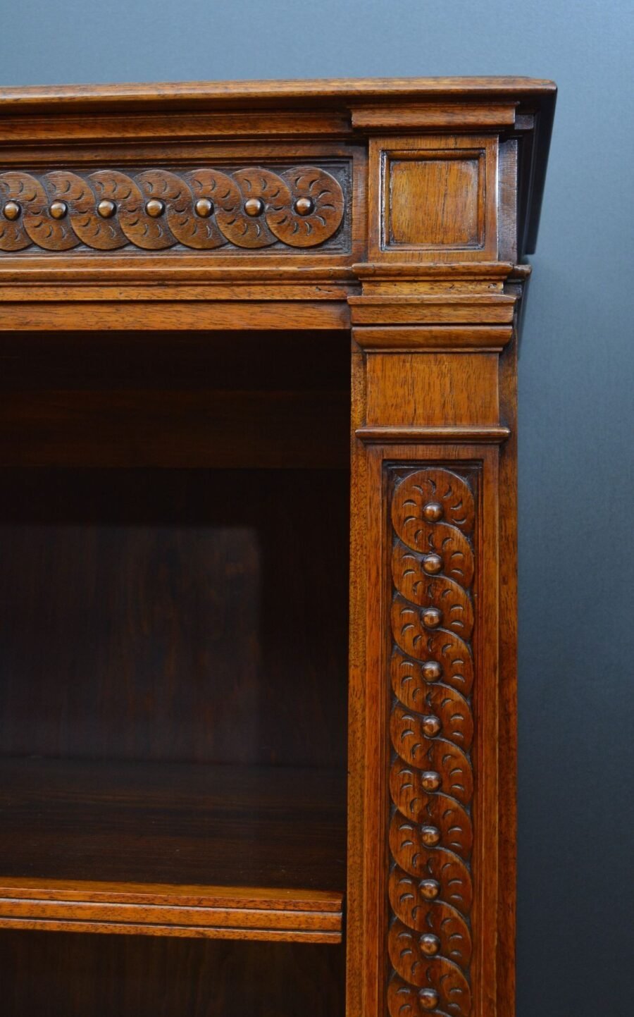 Victorian Solid Walnut Open Fronted Bookcase - Image 11