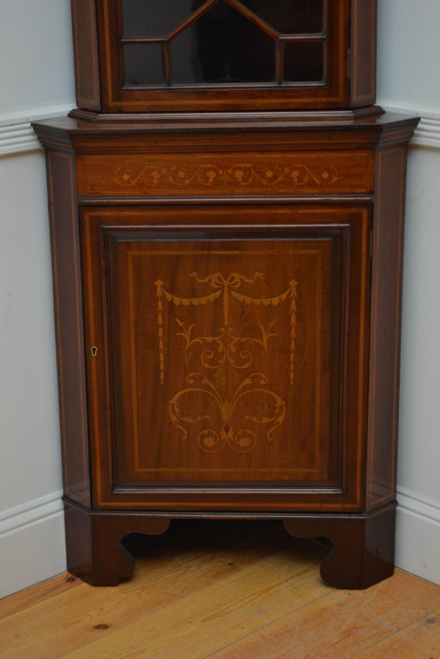 Edwardian Floor Standing Inlaid Corner Cupboard - Image 9