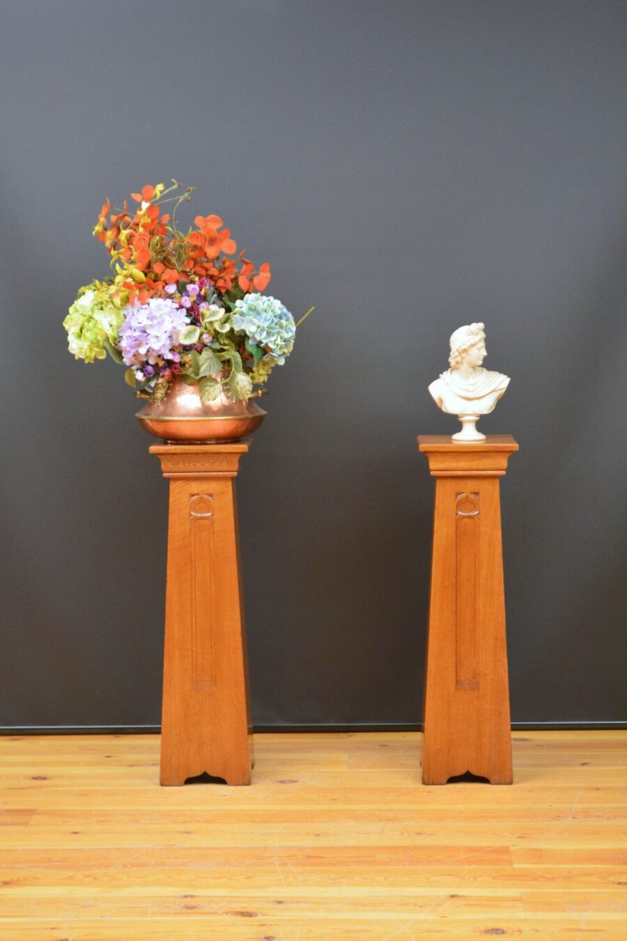 Pair of Stylish Arts and Crafts Pedestals in Oak