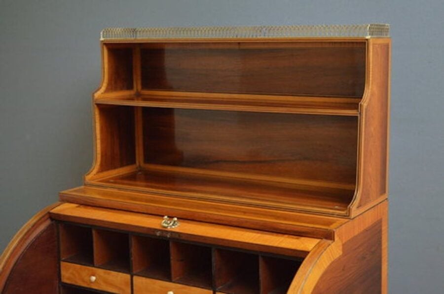 Sheraton Revival Rosewood Cylinder Bureau - Writing Table - Image 4