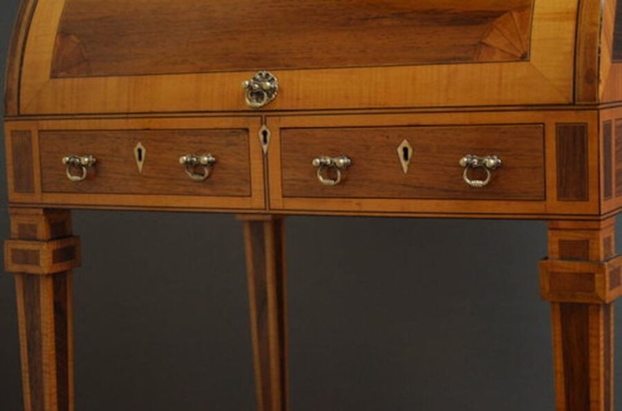 Sheraton Revival Rosewood Cylinder Bureau - Writing Table - Image 6