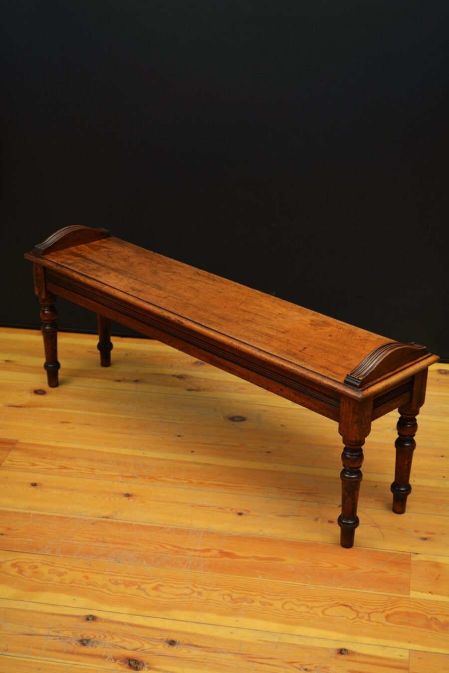 Long English Victorian Solid Walnut Hall Bench