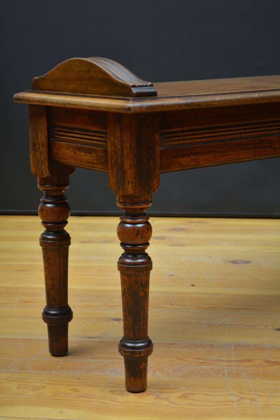 Long English Victorian Solid Walnut Hall Bench - Image 12