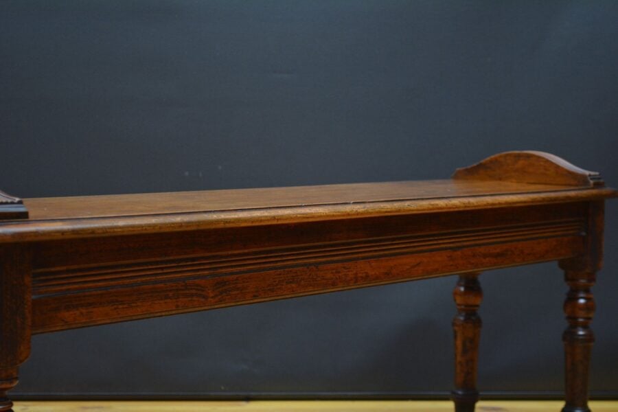 Long English Victorian Solid Walnut Hall Bench - Image 13