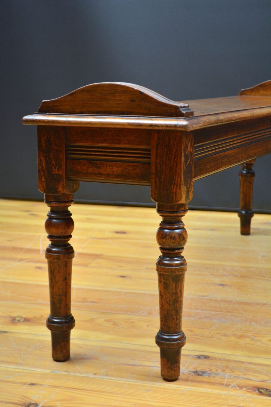 Long English Victorian Solid Walnut Hall Bench - Image 15