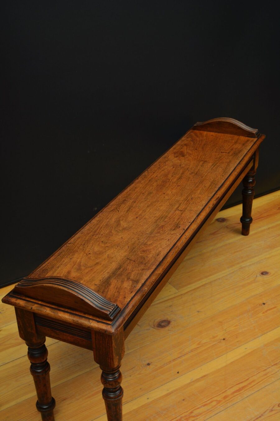 Long English Victorian Solid Walnut Hall Bench - Image 3