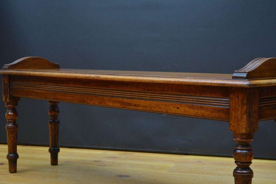 Long English Victorian Solid Walnut Hall Bench - Image 9